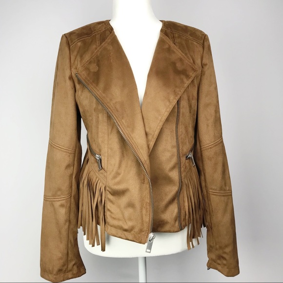 Black Rivet Jackets & Blazers - BLACK RIVET Faux Tan Suede Fringe Boho Jacket